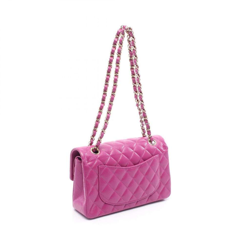 Chanel Bag Double Calfskin Leather Shoulder Matelasse Flap Pink